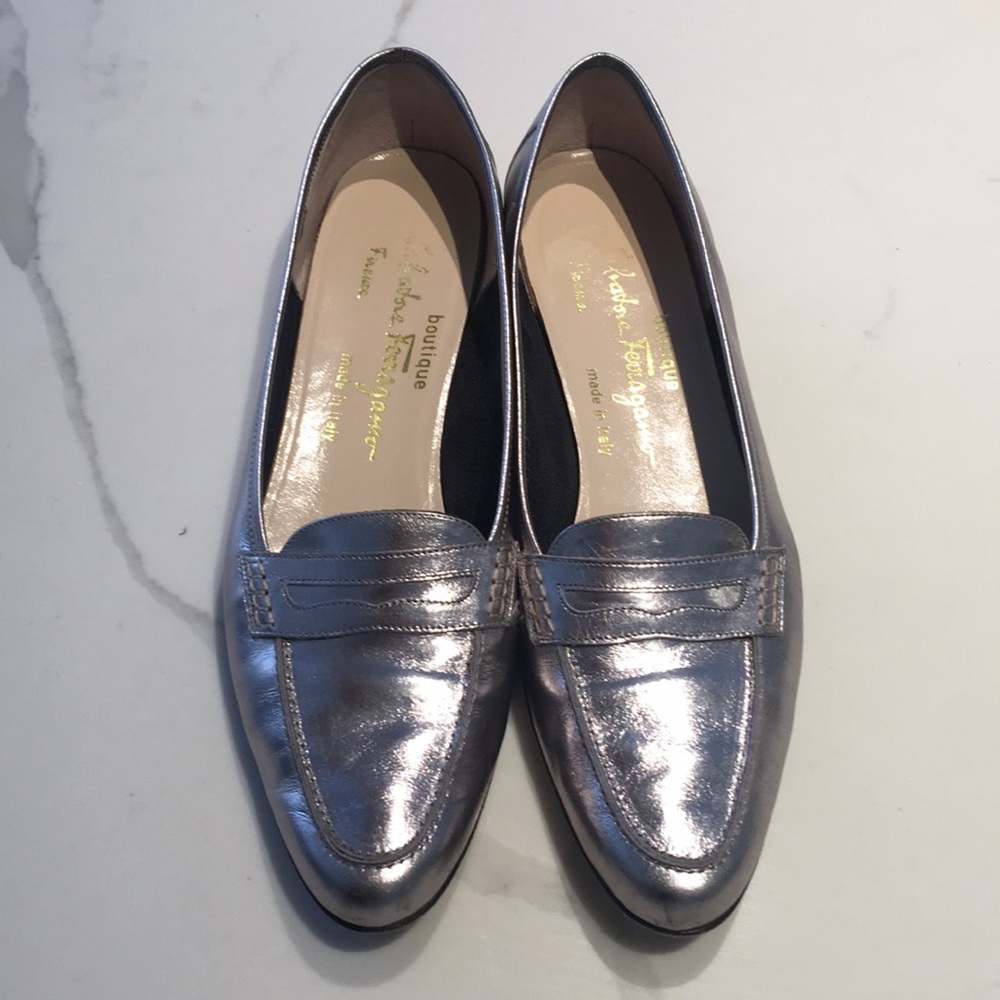 Ferragamo boutique silver loafer. Super cute!